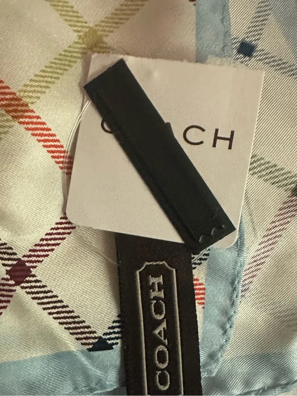 Coach Silk Scarf – Plaid Print  – NWT